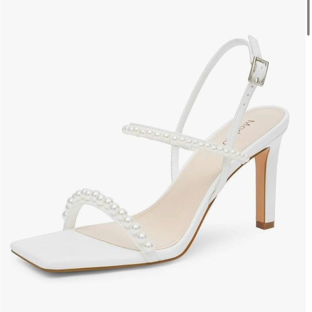 WORN ONCE-engagement photo heels  White pearl strap  Heels